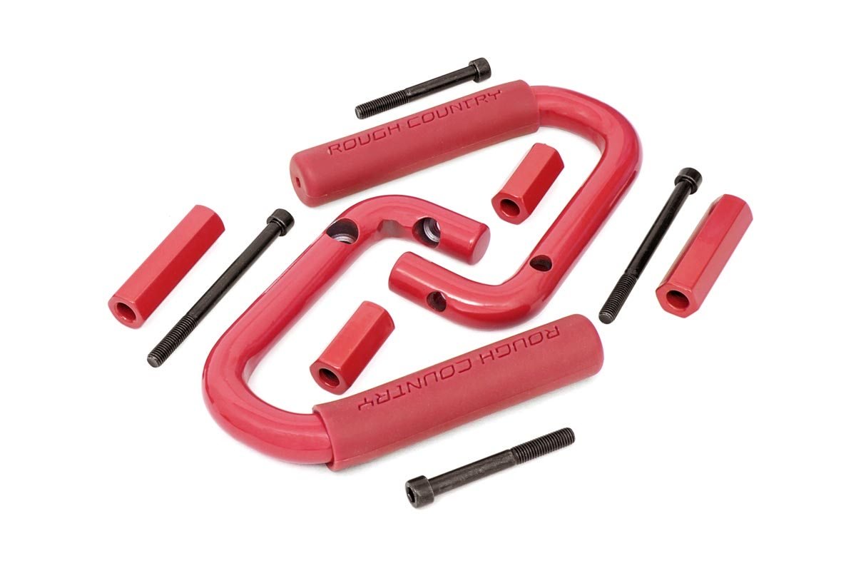Rough Country Jeep Front Solid Steel Grab Handles (07-18 Wrangler JK, Red)